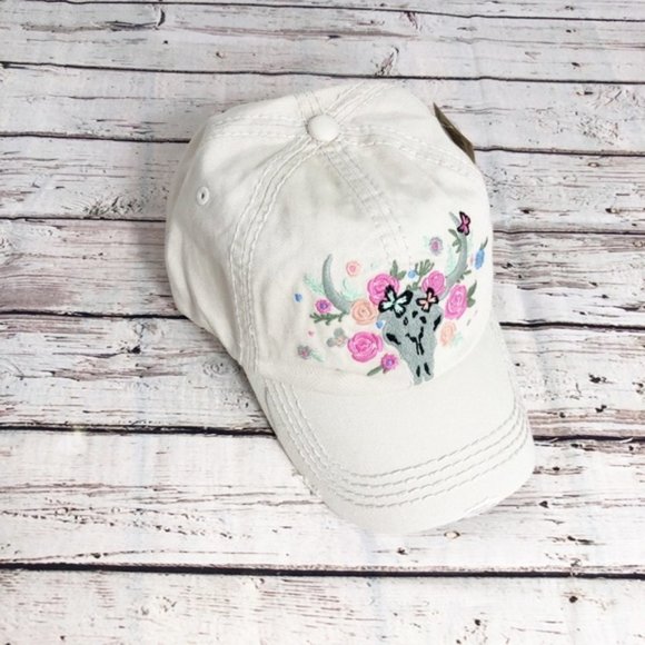 FLORAL STEER SKULL Embroidered, Vintage Style‎ Cap - Picture 6 of 8